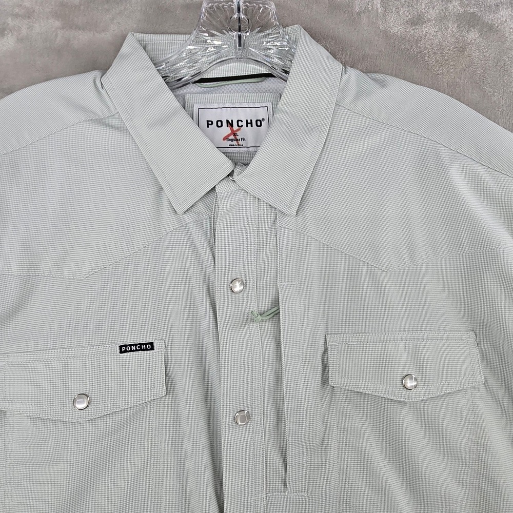Poncho Western Shirt Mens XL Green Short Sleeve Pearl Snap Outdoor Performance